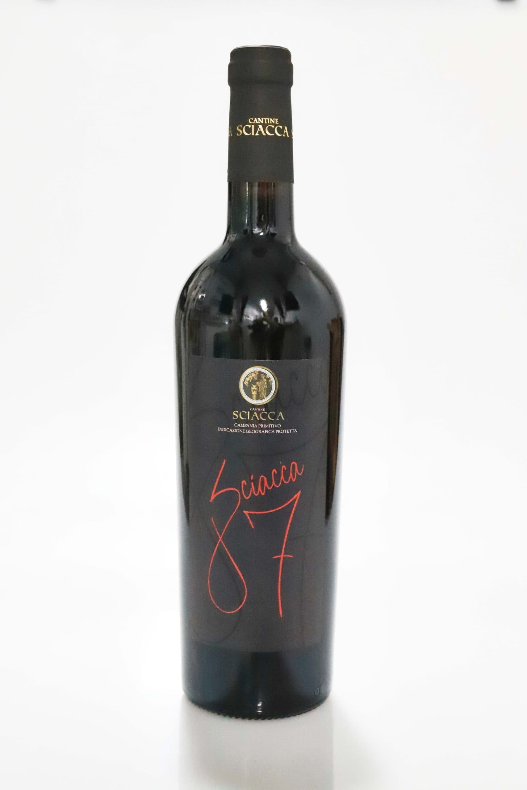 Bottiglia Sciacca 87 Primitivo, etichetta fronte